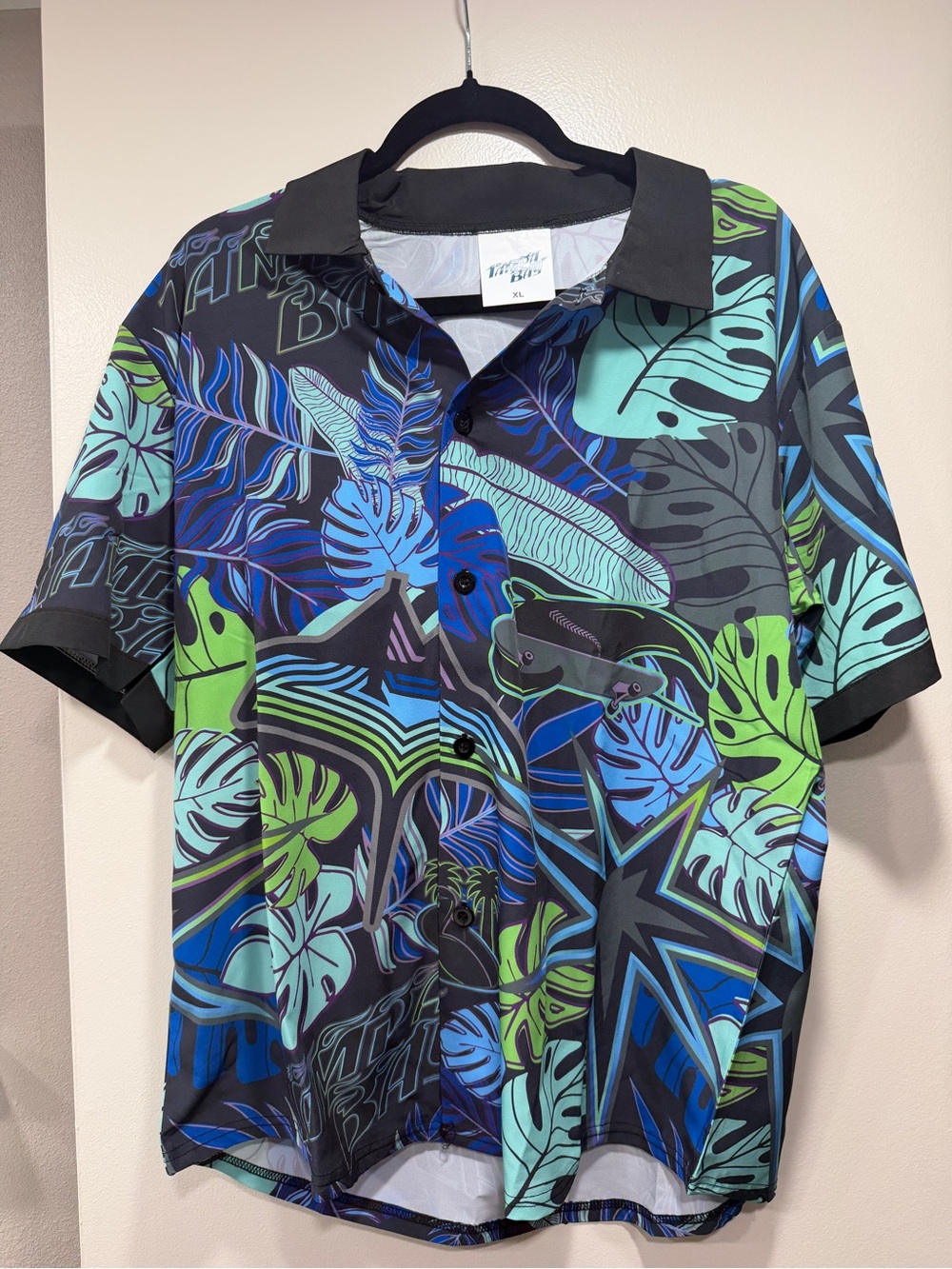 Men's Short-Sleeve Tampa Bay Rays Tropical Print Shirt in Blue & Green